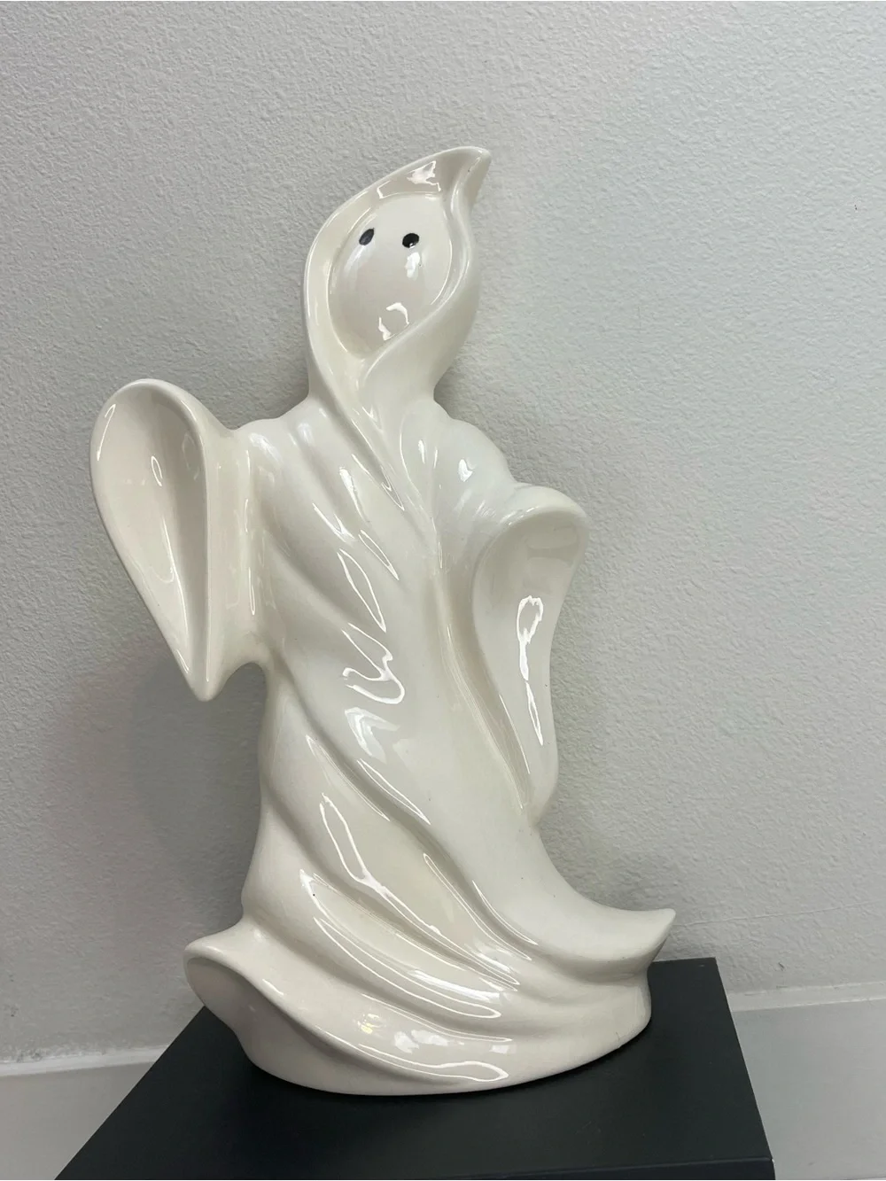 Vintage Ceramic Halloween Ghost Figurine 12” Gloss White Handmade